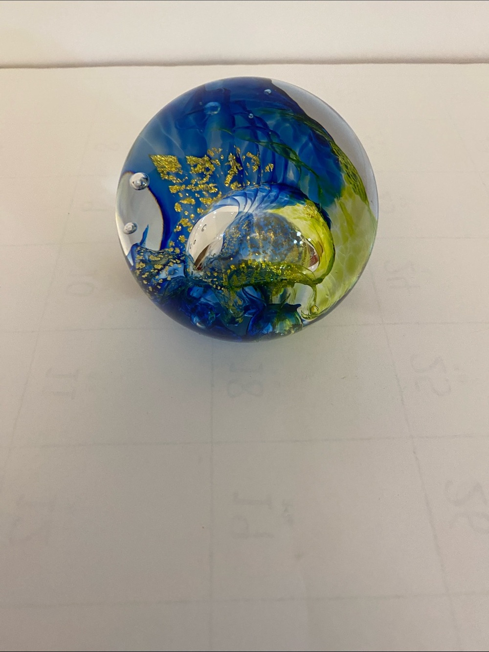 2400 Fahrenheit Blown Glass Blue & Green Glass Art Paperweight